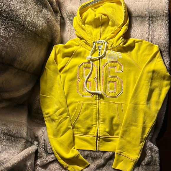 Pink from Victoria’s Secret, yellow hooded sweatshirt, size Small. - Picture 3 of 13